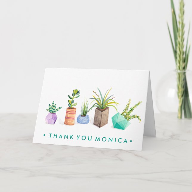 Add Your Name | Pot of Succulents Thank You Card (Front)