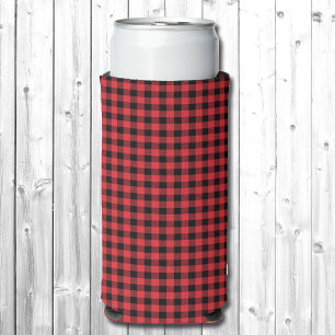 Add Your Name Red Black Buffalo Plaid Seltzer Can Cooler