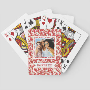 Add Your Name   Red Coral Pattern Playing Cards