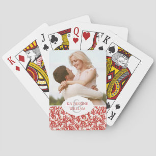 Add Your Name   Red Coral Pattern Playing Cards