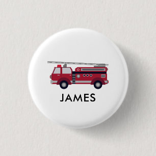Add Your Name Red Fire truck Personalised 3 Cm Round Badge