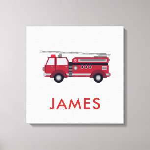 Add Your Name Red Fire truck Personalised Canvas Print