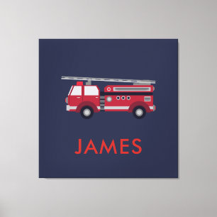 Add Your Name Red Fire truck Personalised Canvas Print