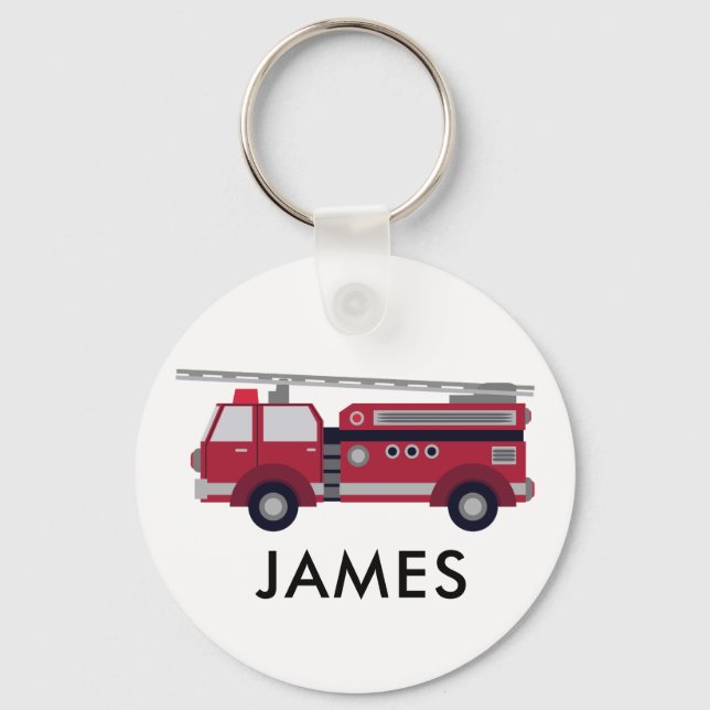 Add Your Name Red Fire truck Personalised Key Ring (Front)