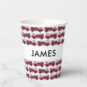 Add Your Name Red Fire truck Personalised Paper Cups