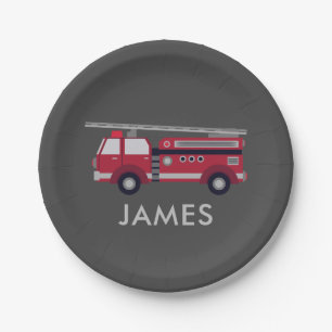 Add Your Name Red Fire truck Personalised Paper Plate