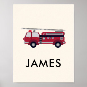 Add Your Name Red Fire truck Personalised Poster