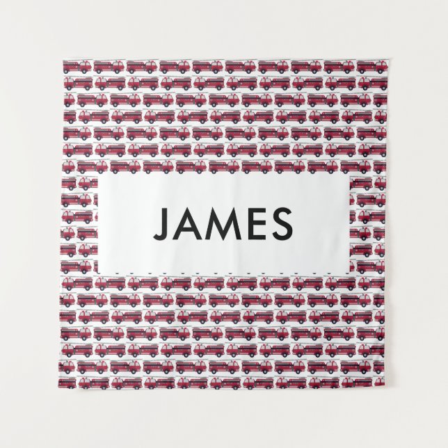 Add Your Name Red Fire truck Personalised Tapestry (Front)