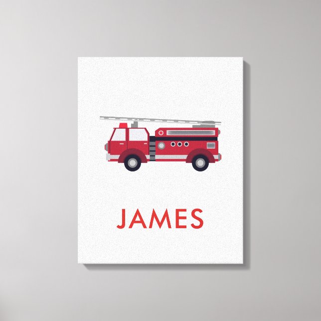 Add Your Name Red Fire truck Personalized Canvas Print (Front)