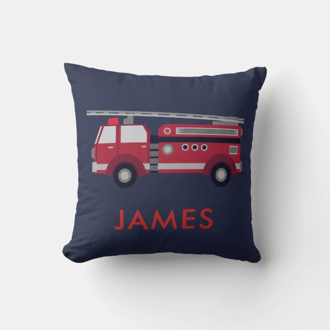Add Your Name Red Fire truck Personalized Cushion (Front)