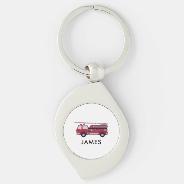 Add Your Name Red Fire truck Personalized Key Ring (Front)