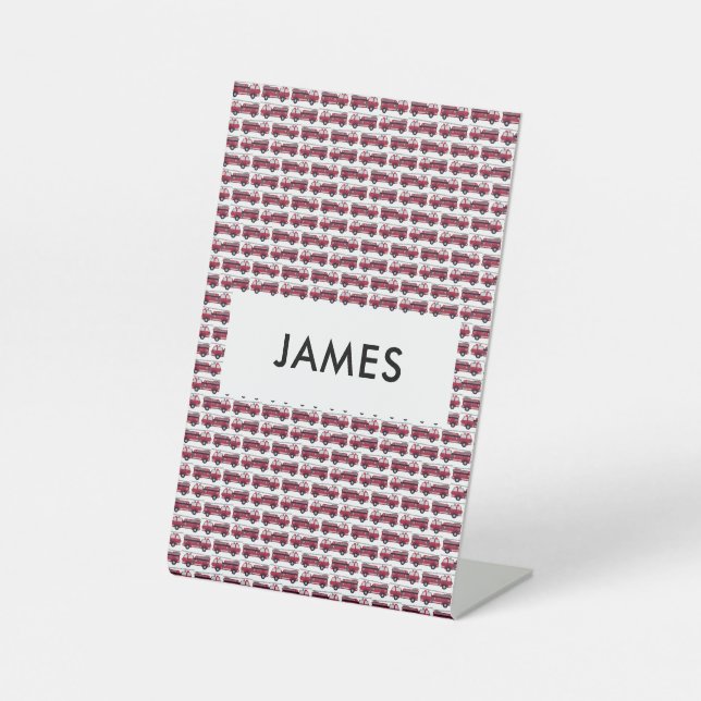 Add Your Name Red Fire truck Personalized Pedestal Sign (Front)