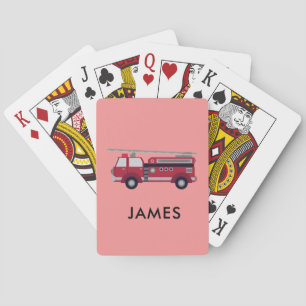 Add Your Name Red Fire truck Personalized Playing Cards