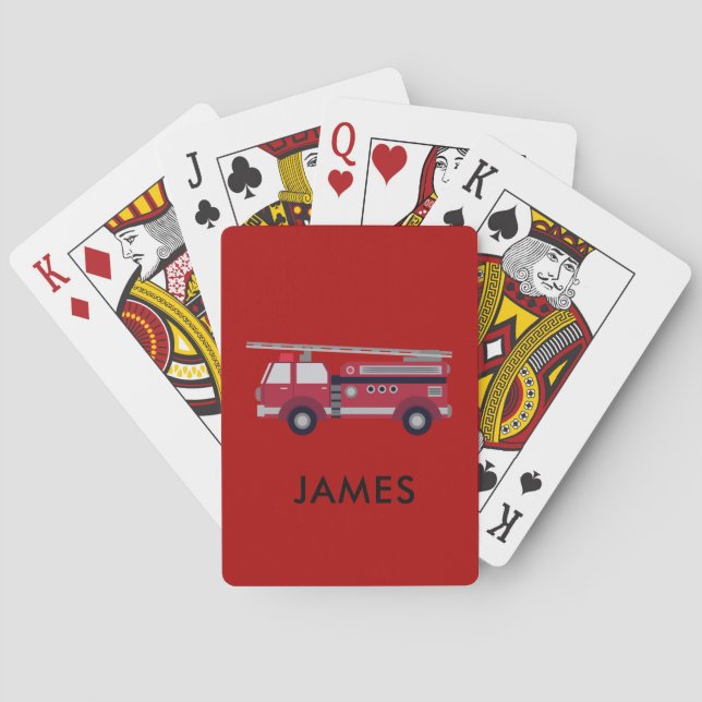 Add Your Name Red Fire truck Personalized Playing Cards (Back)