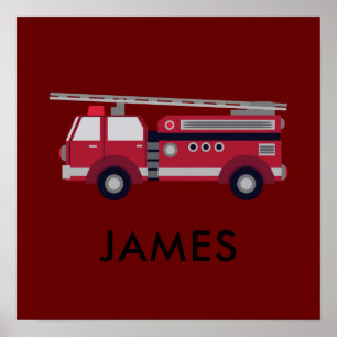 Add Your Name Red Fire truck Personalized  Poster