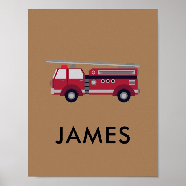 Add Your Name Red Fire truck Personalized  Poster (Front)