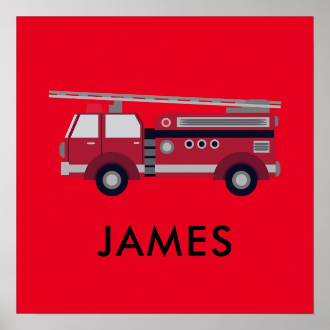 Add Your Name Red Fire truck Personalized  Poster (Front)