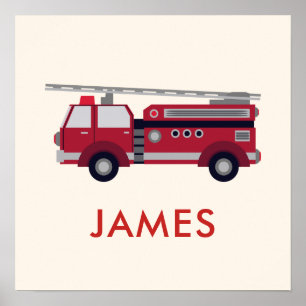 Add Your Name Red Fire truck Personalized Poster