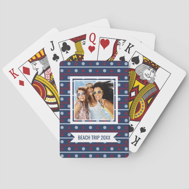 Add Your Name | Red White And Blue Ocean Pattern Playing Cards (Back)