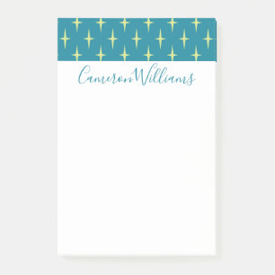 Add Your Name   Retro Atomic Age Star Pattern Post-it Notes