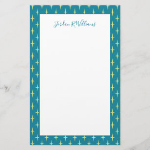 Add Your Name   Retro Atomic Age Star Pattern Stationery