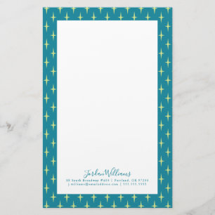 Add Your Name Retro Atomic Age Star Pattern Stationery