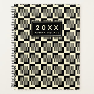Add Your Name Retro Black & Tan Pattern Planner