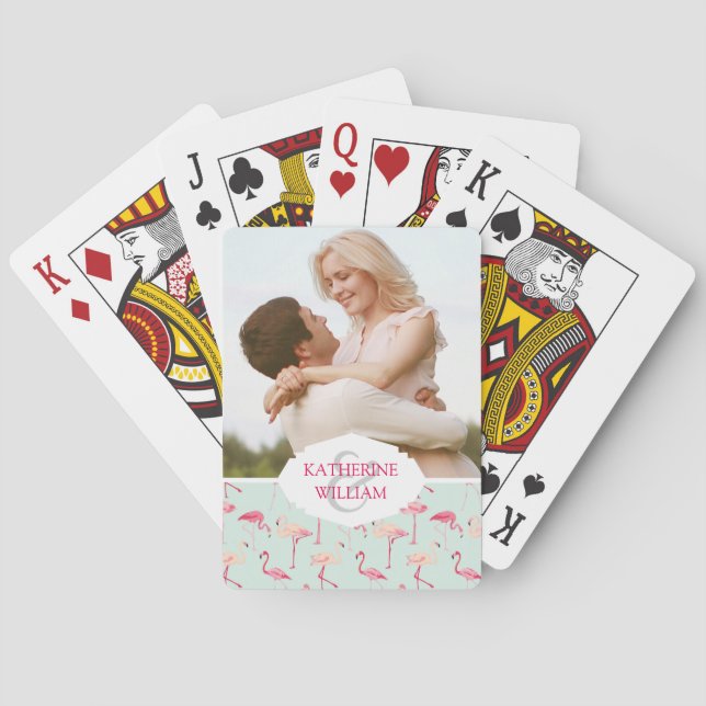 Add Your Name | Retro Flamingo Pattern Playing Cards (Back)