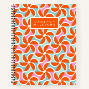Add Your Name Retro Orange Wedge Pattern Notebook