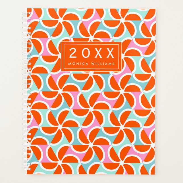 Add Your Name | Retro Orange Wedge Pattern Planner (Front)
