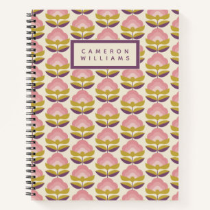 Add Your Name Retro Pink & Purple Floral Pattern Notebook