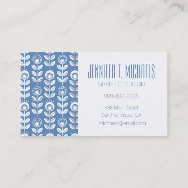Add Your Name | Retro Scandinavian Blue Pattern Business Card (Front)
