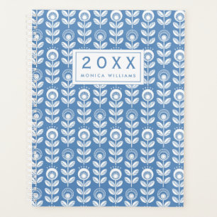 Add Your Name Retro Scandinavian Blue Pattern Planner