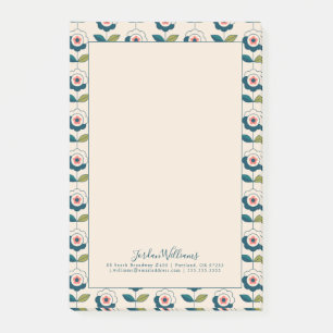 Add Your Name   Retro Turquoise Floral Pattern Post-it Notes