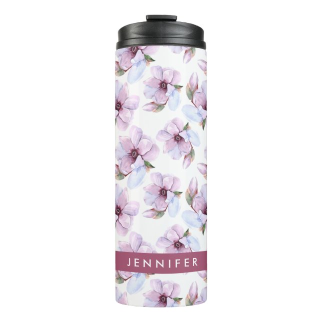 Add Your Name | Romantic Floral Pattern Thermal Tumbler (Front)