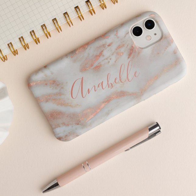 Add your name rose gold marble chic script Case-Mate iPhone case (Creator Uploaded)