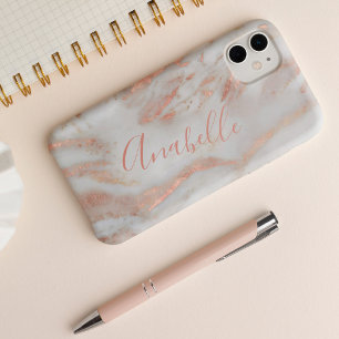 Add your name rose gold marble chic script iPhone 15 case