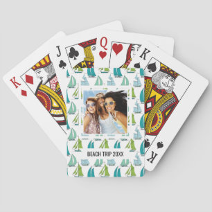 Add Your Name Sailboats On The Water Pattern Playing Cards