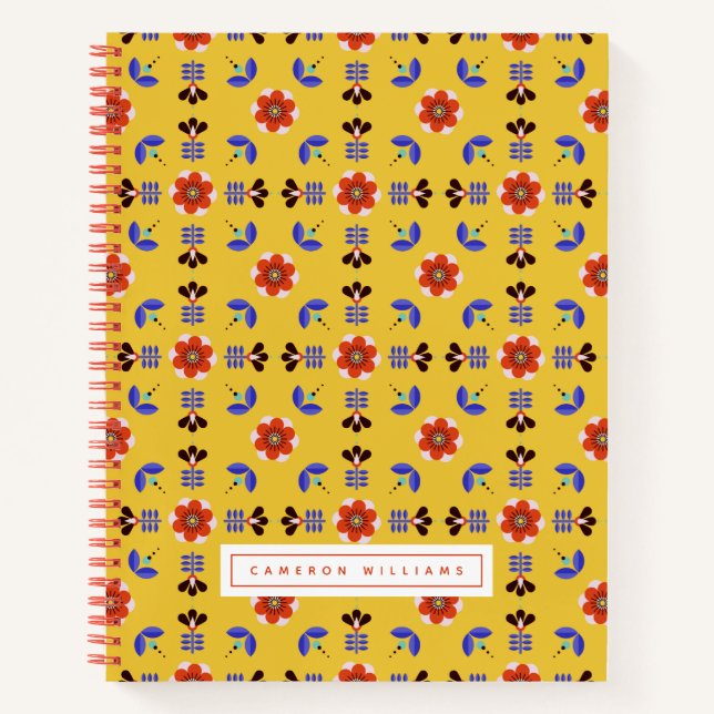 Add Your Name | Scandinavian Geometric Floral Notebook (Front)