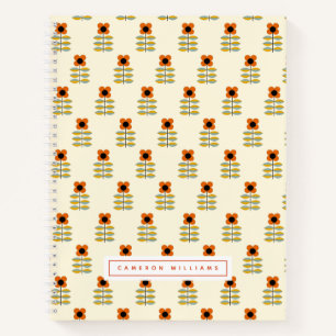 Add Your Name Scandinavian Orange Floral Notebook