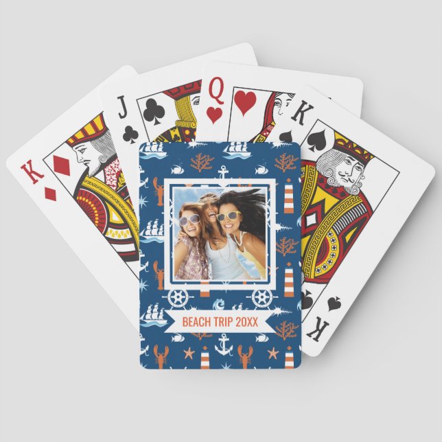 Add Your Name | Sea Theme Pattern Playing Cards (Back)