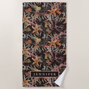 Add Your Name   Shabby Sea Life Pattern Beach Towel