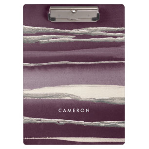 Add Your Name Silver Rose Purple Abstract Print Clipboard