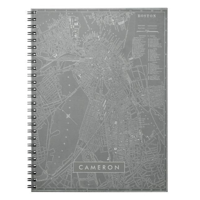 Add Your Name | Sketch of Boston City Map Spiral Notebook (Front)