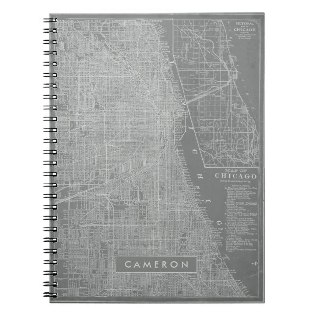 Add Your Name | Sketch of Chicago City Map Spiral Notebook (Front)