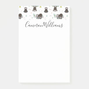 Add Your Name Sleepy Sweet Sloth Pattern Post-it Notes