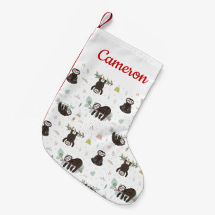Add Your Name   Sleepy Sweet Sloth Pattern Small Christmas Stocking