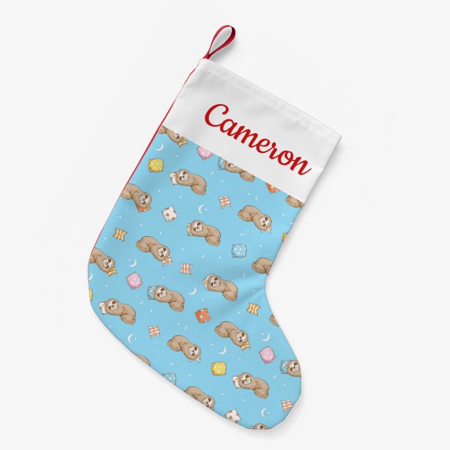 Add Your Name | Sleepy Time Sloth Pattern Small Christmas Stocking (Front (Hanging))