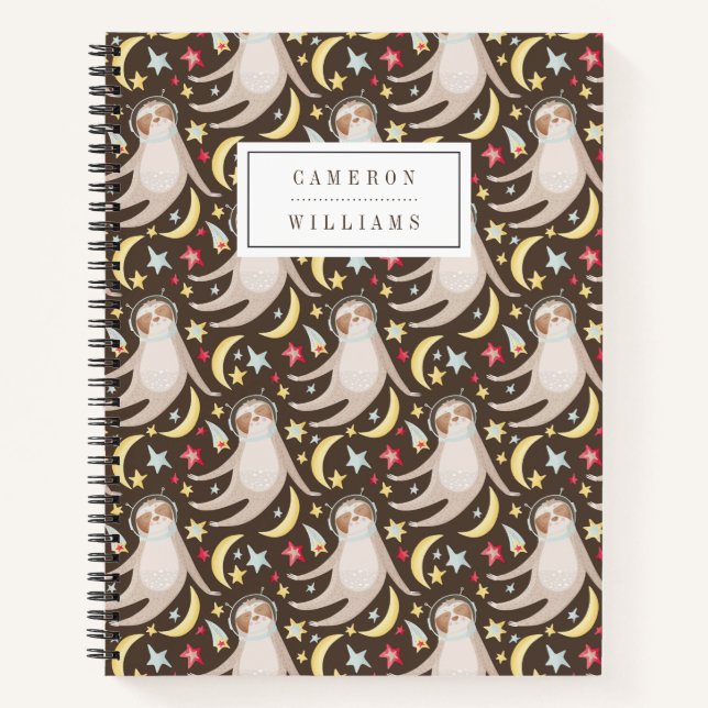 Add Your Name | Sloth Astronaut Pattern Notebook (Front)