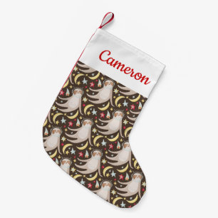 Add Your Name Sloth Astronaut Pattern Small Christmas Stocking